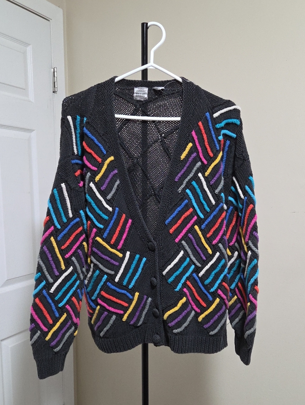 Tony Lambert Cotton Blend Button-Front Cardigan Sweater with Multicolor Accents